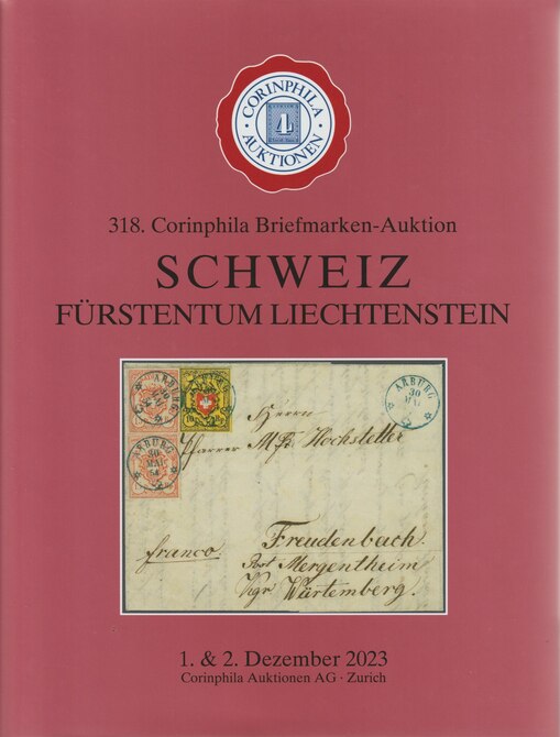 Auction Catalogue - Switzerland & Liechtenstein - Corinphila 1-2 Dec 2023 - Hard back complete with prices realised - UK buyers only please., stamps on switzerland, stamps on liechtenstein