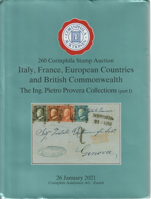 Auction Catalogue - Italy, France & British Commonwealth - The Pietro Provera collections ∂ - Corinphila 26 Jan 2021 - Hard back complete with prices realised - UK buye..., stamps on italy, stamps on france