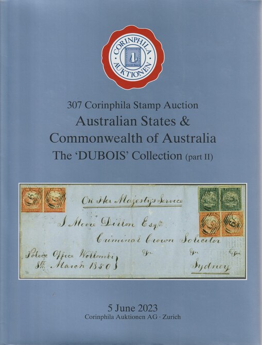 Auction Catalogue - Australia & States - The Dubois collection part 1 - Corinphila 5 Jun 2023 - Hard back complete with prices realised - UK buyers only please., stamps on australia