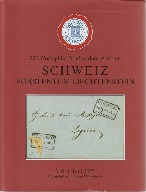 Auction Catalogue - Switzerland & Liechtenstein - Corinphila 3-4 Jun 2022 - Hard back complete with prices realised - UK buyers only please., stamps on switzerland, stamps on liechtenstein