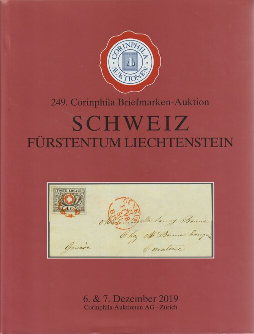 Auction Catalogue - Switzerland & Liechtenstein - Corinphila 6-7 Dec 2019 - Hard back complete with prices realised - UK buyers only please., stamps on switzerland, stamps on liechtenstein