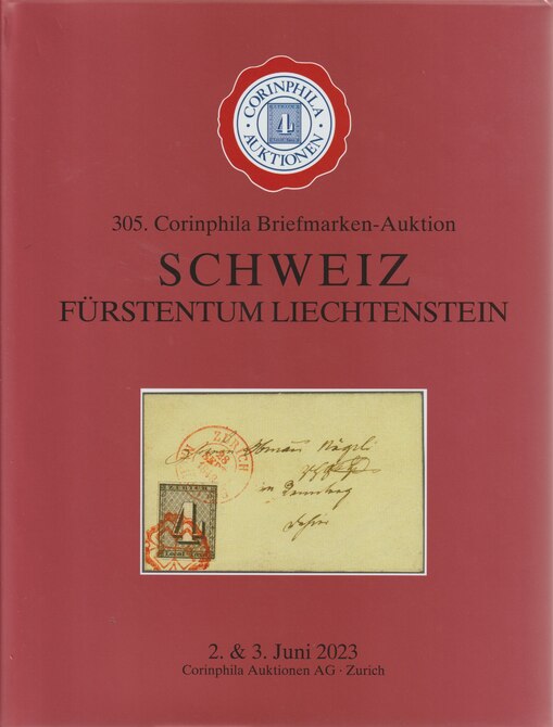 Auction Catalogue - Switzerland & Liechtenstein - Corinphila 2-3 Jun 2023 - Hard back complete with prices realised - UK buyers only please., stamps on switzerland, stamps on liechtenstein