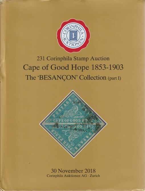 Auction Catalogue - Cape of Good Hope - The Besancon Collection part 1- Corinphila 30 Nov 2018 - Hard back complete with prices realised - UK buyers only please., stamps on cape of good hope