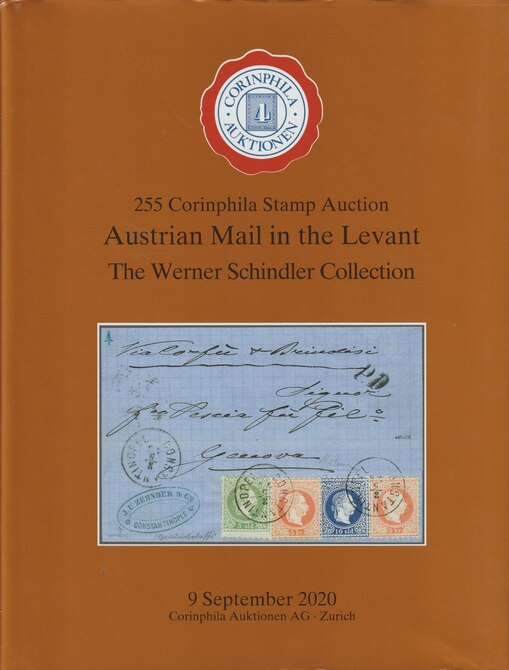 Auction Catalogue - Austrian Mail in the Levant- The Werner Schindler collection - Corinphila 9 Sept 2020 - Hard back complete with prices realised - UK buyers only pleas..., stamps on austria