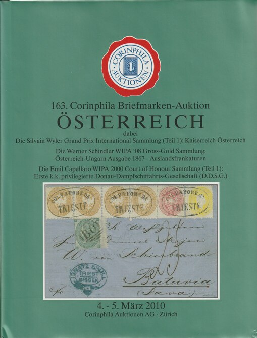 Auction Catalogue - Austria - Various collections - Corinphila 4-5 March 2010 - Hard back catalogue only - UK buyers only please., stamps on austria