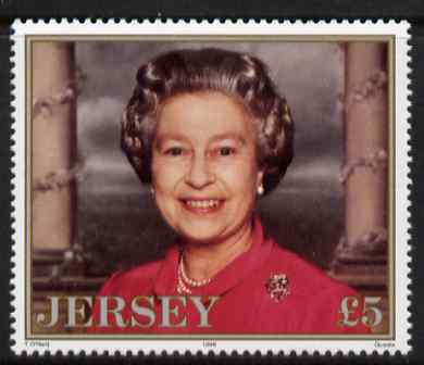 Jersey 1996 70th Birthday Queen Elizabeth II £5 unmounted mint, SG 738, stamps on royalty
