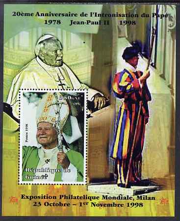 Guinea - Conakry 1998 Pope John Paul II - 20th Anniversary of Pontificate perf s/sheet #18 unmounted mint. Note this item is privately produced and is offered purely on i..., stamps on personalities, stamps on religion, stamps on pope, stamps on 