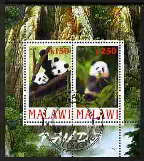 Malawi 2010 Pandas perf sheetlet containing 2 values fine cto used, stamps on , stamps on  stamps on animals, stamps on  stamps on pandas, stamps on  stamps on bears