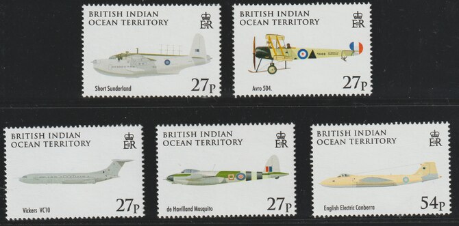 British Indian Ocean Territory 2008 90th Anniversary of Royal Air Force set of 5 unmounted mint SG379-83, stamps on , stamps on  stamps on aviation, stamps on  stamps on  raf , stamps on  stamps on royal air force, stamps on  stamps on 