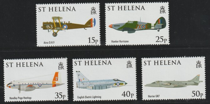 St Helena 2008 90th Anniversary of Royal Air Force set of 5 unmounted mint SG1047-51, stamps on , stamps on  stamps on aviation, stamps on  stamps on  raf , stamps on  stamps on royal air force, stamps on  stamps on 