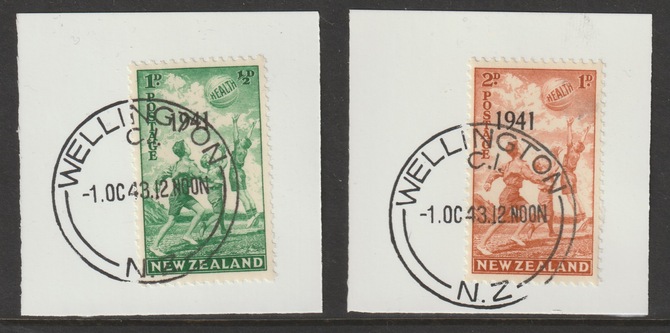 New Zealand 1941 Health - Overprinted set of 2 (SG 632-33) on individual pieces each with full strike of Madame Joseph forged postmark type 290, stamps on children, stamps on  kg6 , stamps on forgery, stamps on 