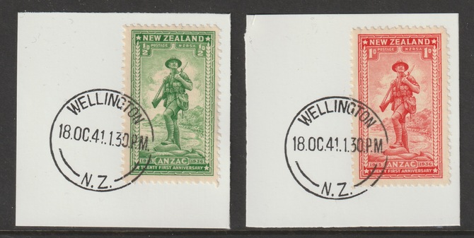 New Zealand 1936 Charity set of 2 (SG 591-92) on individual pieces each with full strike of Madame Joseph forged postmark type 287, stamps on military, stamps on  kg6 , stamps on forgery, stamps on 