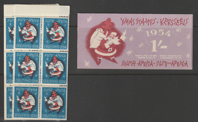 Cinderella - South Africa 1954 Christmas 1s booklet (exploded) containing 2 panes of 6 TB labels, stamps on cinderella, stamps on christmas, stamps on  tb , stamps on 