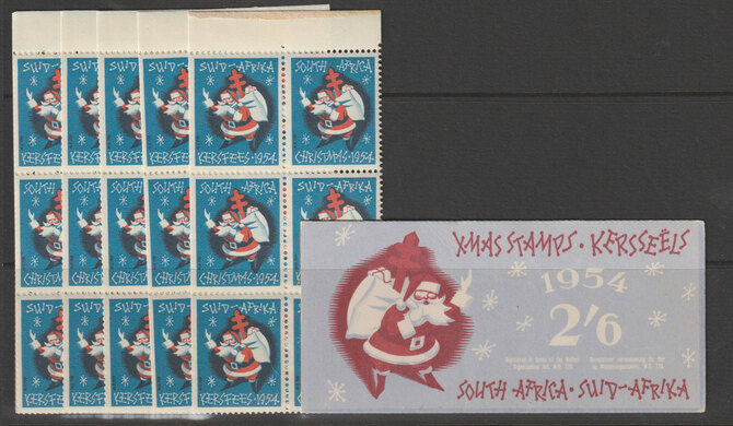 Cinderella - South Africa 1954 Christmas 2s6d booklet (exploded) containing 5 panes of 6 TB labels, stamps on cinderella, stamps on christmas, stamps on  tb , stamps on 