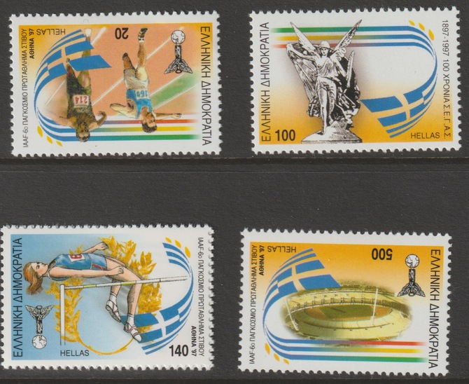 Greece 1997 Sixth World Athletics Championships perf set of 5 unmounted mint SG 2036-40, stamps on sport, stamps on athletics, stamps on running.high jump, stamps on  hurdles