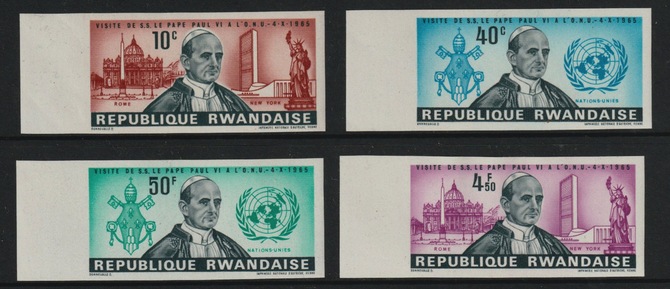 Rwanda 1966 Pope's Visit imperf set of 4 from a limited printing,  unmounted mint as SG144-47, stamps on , stamps on  stamps on pope