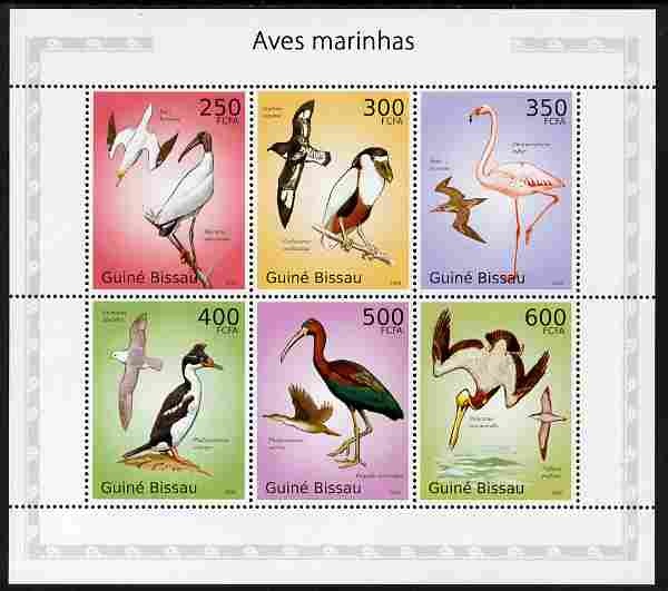 Guinea - Bissau 2010 Sea Birds perf sheetlet containing 6 values unmounted mint , stamps on birds, stamps on 