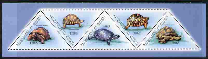 Guinea - Conakry 2011 Turtles perf sheetlet containing set of 5 triangular shaped values unmounted mint, stamps on , stamps on  stamps on triangulars, stamps on  stamps on shaped, stamps on  stamps on turtles